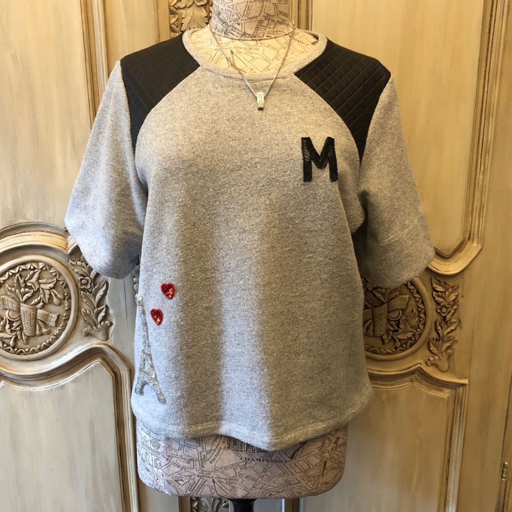 Bow & Drape Custom M Sweater w/ Leather Shoulders